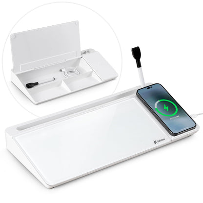 Varhomax Glass Desk Whiteboard with Storage, Desktop Organizer