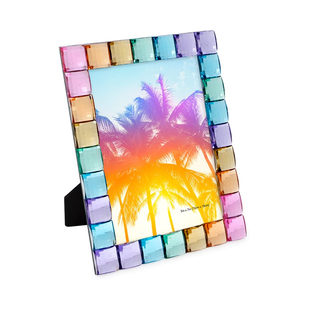 Isaac Jacobs Decorative Sparkling Jewel Picture Frame (4x4, Rainbow)