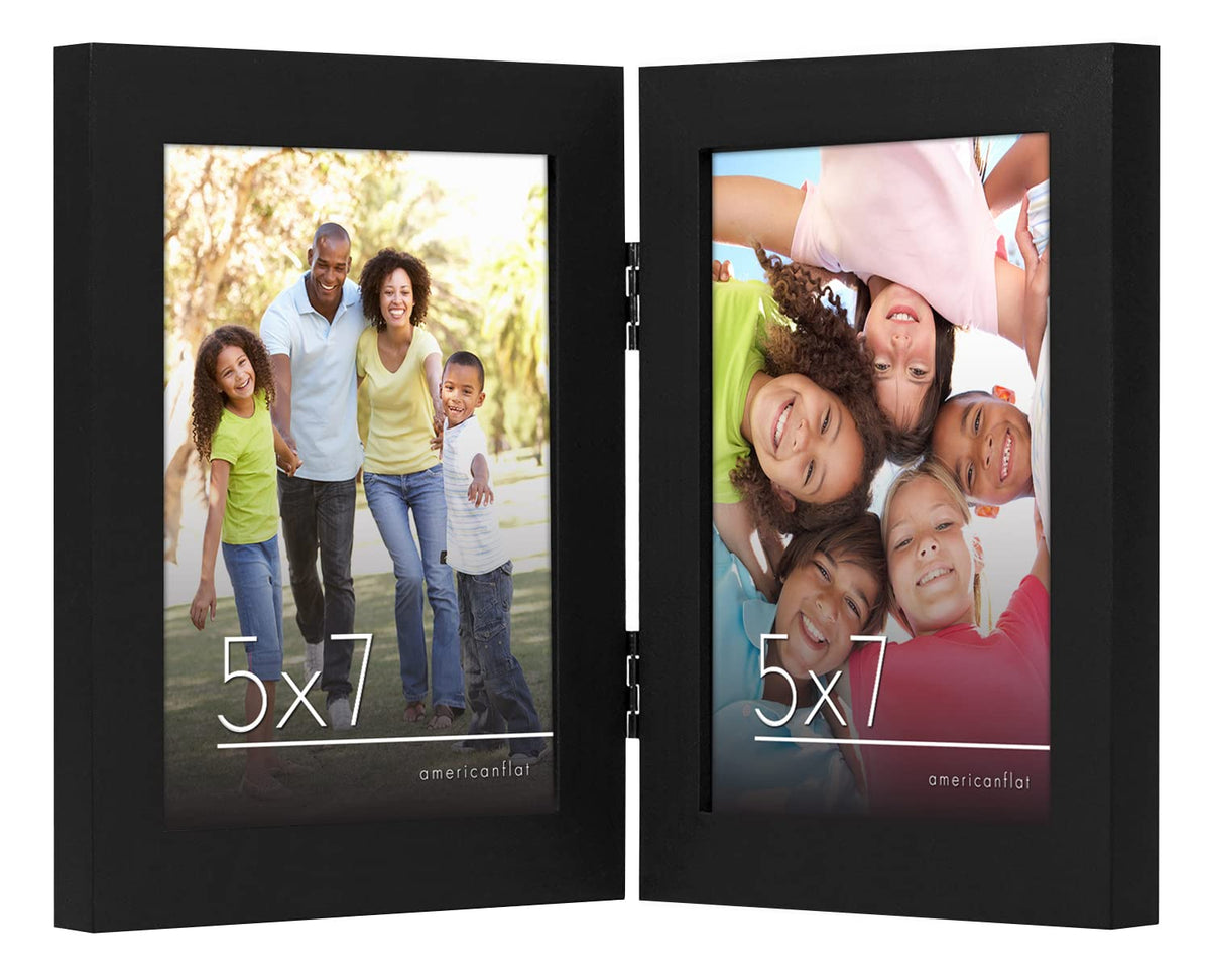 Americanflat Hinged 8x10 Picture Frame with Shatter-Resistant Glass - Double Picture Frames with Engineered Wood - Signature Collection - Photo Frame for Tabletop Display - Black