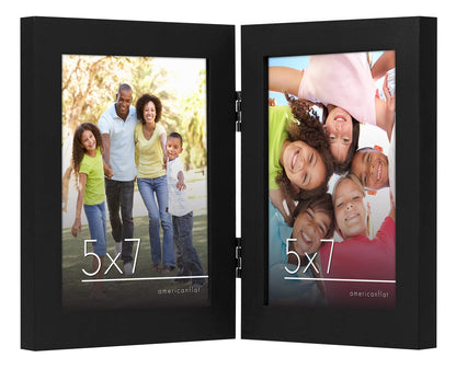 Americanflat Hinged 8x10 Picture Frame with Shatter-Resistant Glass - Double Picture Frames with Engineered Wood - Signature Collection - Photo Frame for Tabletop Display - Black