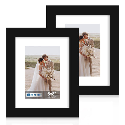 Hongkee 8x11 Picture Frame Set of 2, Real Glass, Rustic Brown Wood Frame
