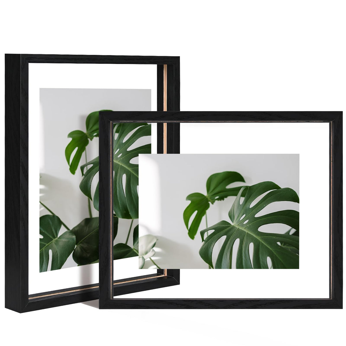Egofine 5x7 Floating Frames Set of 2, Double Plexiglass Picture Frame, Made of Solid Wood Display Any Size Photo up to 5x7, Wall Mount or Tabletop Standing, Natural Wood