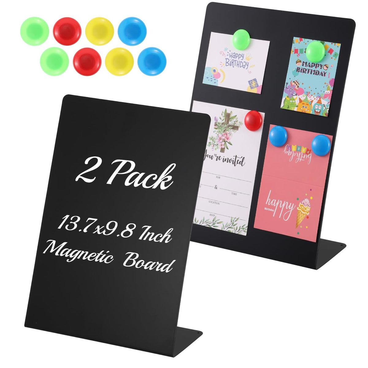 Magnetic Bulletin Board with Easel Stand, 13.7x9.8 Inch Tabletop Metal Memo Display with 8 Magnets, Standing Magnetic Board for Office, Kitchen, School, Home (Black)