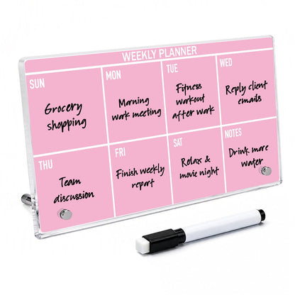 HTBIG Acrylic Weekly Message Calendar Board Dry Erase Yellow Plan Board