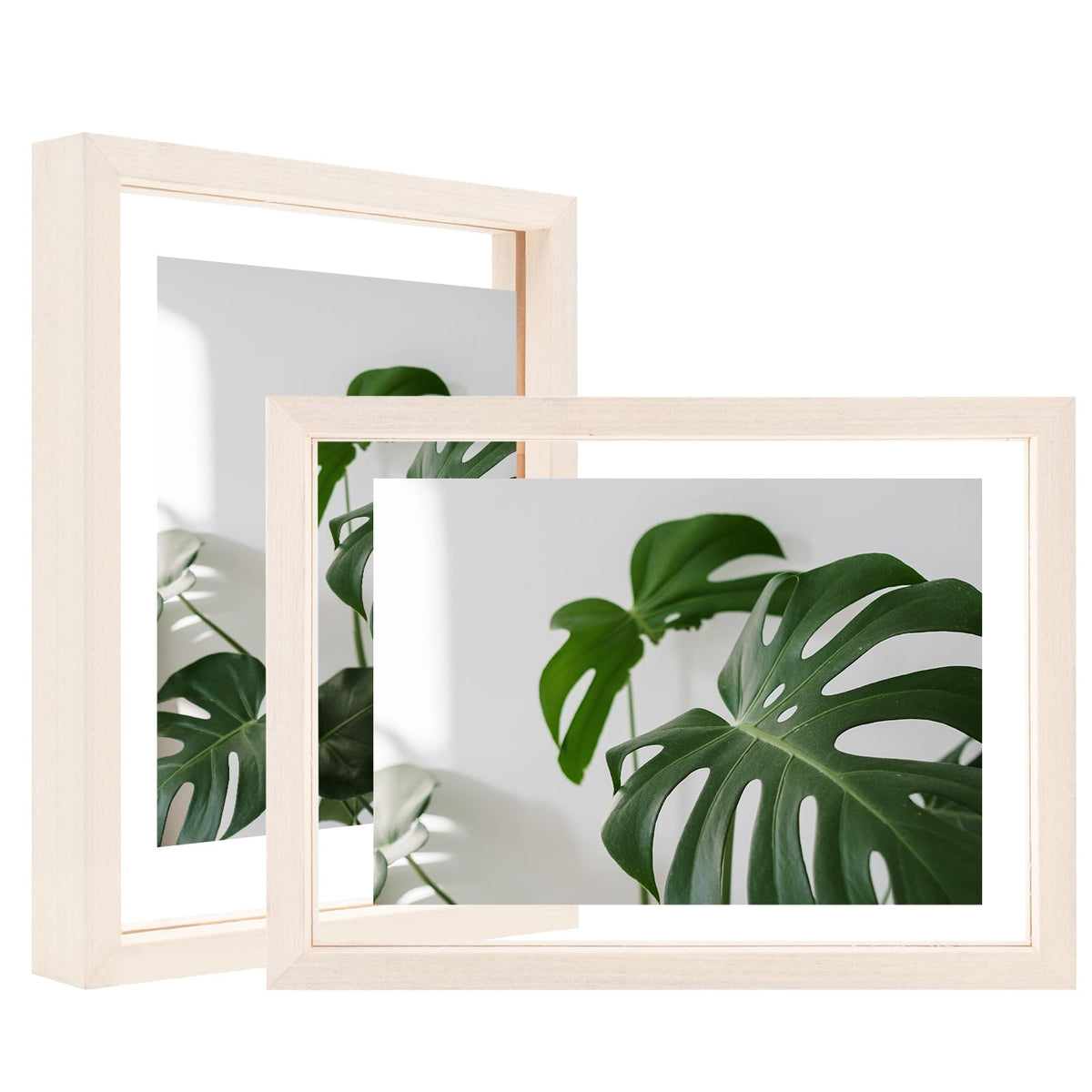 Egofine 5x7 Floating Frames Set of 2, Double Plexiglass Picture Frame, Made of Solid Wood Display Any Size Photo up to 5x7, Wall Mount or Tabletop Standing, Natural Wood
