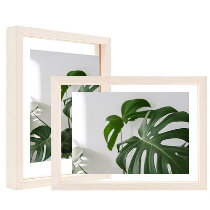 Egofine 5x7 Floating Frames Set of 2, Double Plexiglass Picture Frame, Made of Solid Wood Display Any Size Photo up to 5x7, Wall Mount or Tabletop Standing, Natural Wood