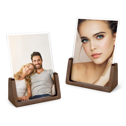 Mixoo 4x6 Picture Frame 2 Pack - Rustic Wooden Picture Frames with Walnut Wood Base and High Definition Break Free Acrylic Photo Covers for Desk Tabletop Display Teacher Father Gifts (Horizontal + Vertical)