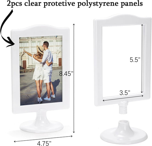 Lawei 10 PCS Double Sided Standing Picture Frames 4x6 Inch, Plastic Pedestal Photo Frame Bulk, White Vertical Picture Holder with Inserts & Base, Display Picture Frames for Wedding, Table