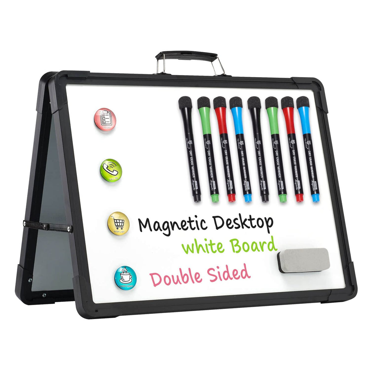 TSJ OFFICE Small Dry Erase White Board - 12" x 16" Mini Easel Desktop Double Sided Whiteboard, Portable Magnetic Board on Table Top with Holder for Drawing, Teacher Instruction, Memo Board