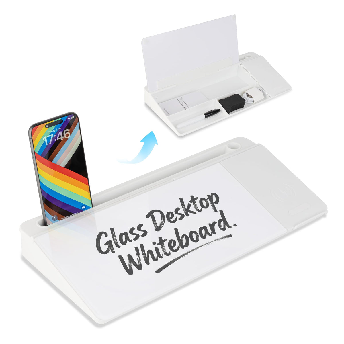 Glass Desktop Whiteboard, 15.8×7" Basic Black