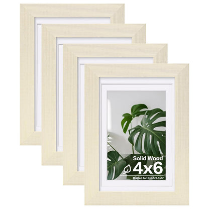 Egofine 8x10 Picture Frames Set of 4, Made of Solid Wood Covered by Plexiglass 4x6 and 5x7 with Mat or 8x10 without Mat, for Table Top Display and Wall Mounting Photo Frame Black