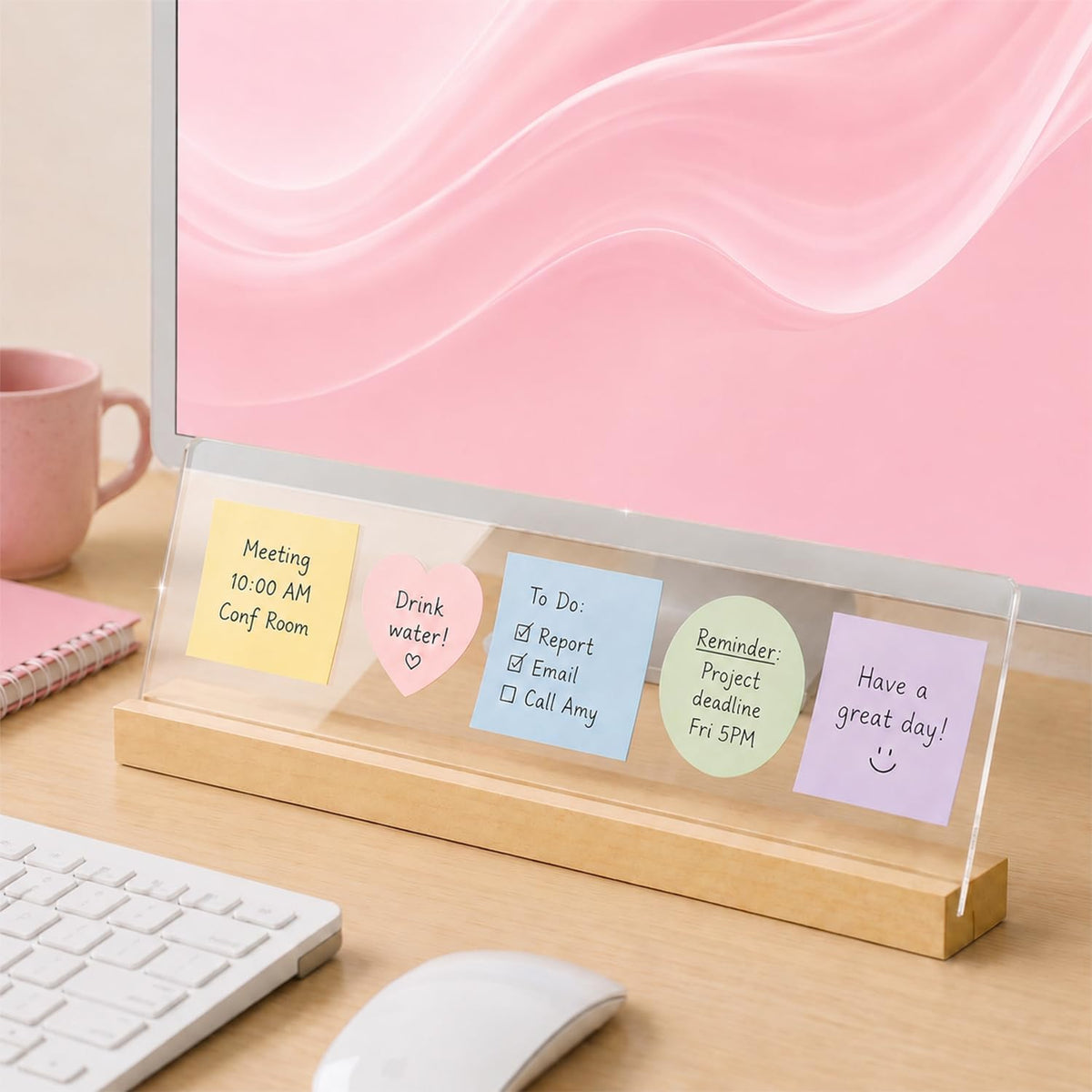 Monitor Memo Board with Removable Design 14"x 5.5" Desktop Sticky Note Holder Message Organizer Under-Screen Sticky Note Organizer Suitable for Office Home Desktop