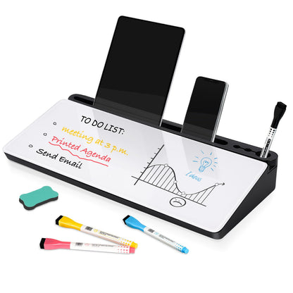 DOLLAR BOSS Glass Desk Whiteboard Small Dry Erase Board, All Black