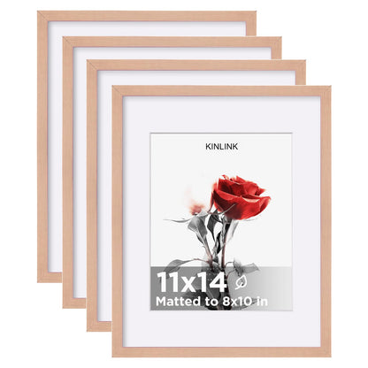 KINLINK 5x7 Picture Frames, Mix Color Photo Frames with Plexiglass for Picture 4x6 with Mat or 5x7 without Mat, Composite Wood Picture Frames for Table Top and Wall Mounting, Set of 4