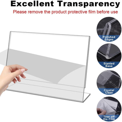 6 Pack 6x4 Inchs Clear Acrylic Self Standing Photo Frames，Picture Frame Stand Perfect for Showcasing Memories Desktop Display for Home or Office Décor，Horizontal