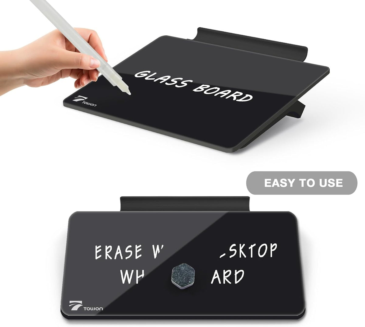 Black Mini Desktop Pure Glass Whiteboard, Small Glass Dry-Erase Whiteboard