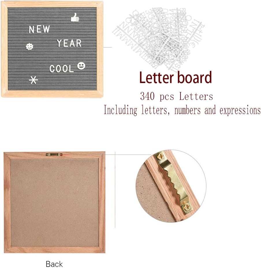 10X10 Inch Grey Felt Changeable Letter Board with 340 Letters Sign & Stand