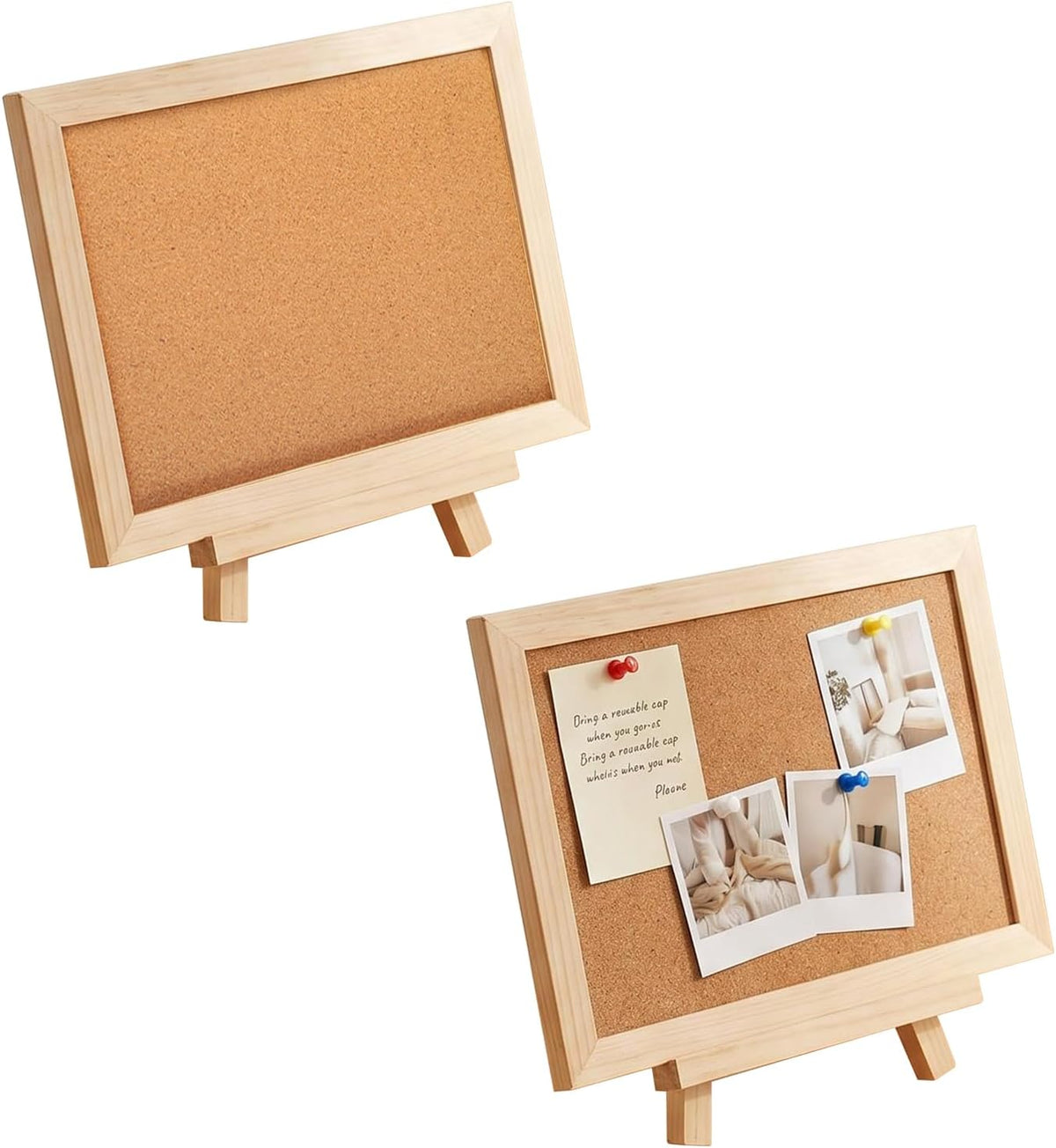 2 Pack Cork Board Bulletin Board with Wooden Stand, 11.8 x 7.87 Inch