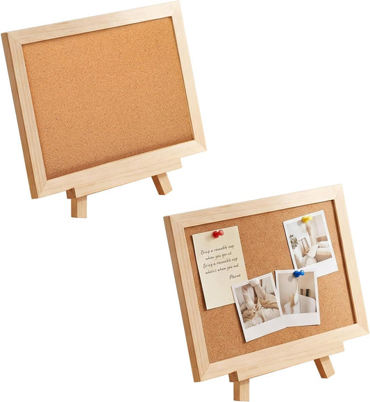 2 Pack Cork Board Bulletin Board with Wooden Stand, 11.8 x 7.87 Inch