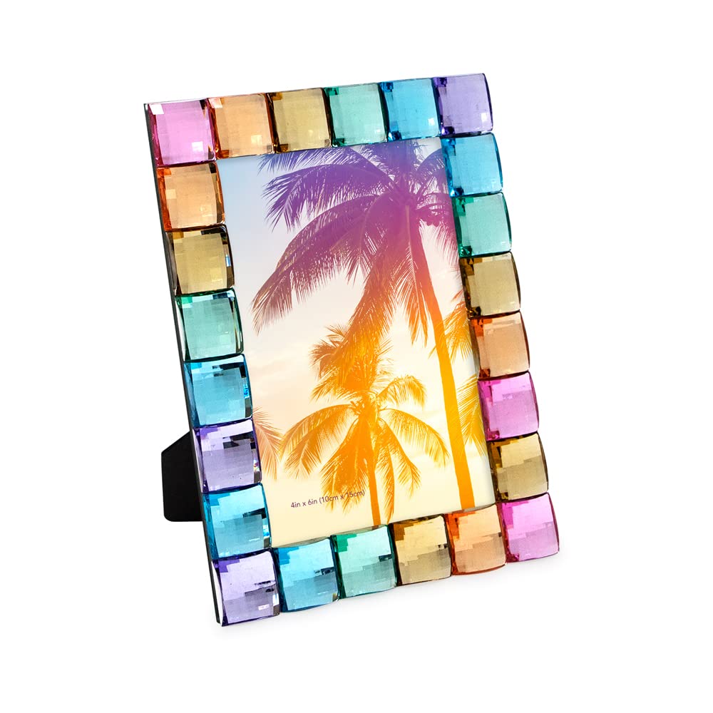 Isaac Jacobs Decorative Sparkling Jewel Picture Frame (4x4, Rainbow)