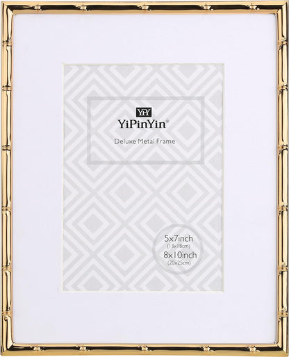 6x8''Bamboo Detail Dark Gold Metal Picture Frame 2pack,With Acid Frame Mount for 4x6'',Elegant Gold Plated Baby Nurse Photo Frames 6x8''With Soft Touch Velvet Backing for Desktop and Wall Décor