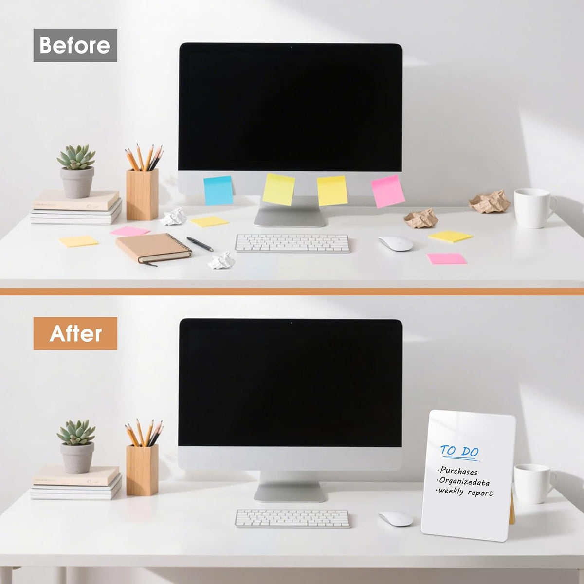 Desktop Glass Dry Erase Board, 9.5" x 6.7", Adjustable Wood Stand, Reusable