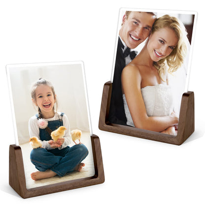 Mixoo 5x7 Picture Frame 2 Pack - Double Rustic Vintage Wooden Picture Frames 5x7 inch with Walnut Wood Base and High Definition Break Free Acrylic Glass Covers for Tabletop Desktop Display ( 5x7" Horizontal + Vertical)
