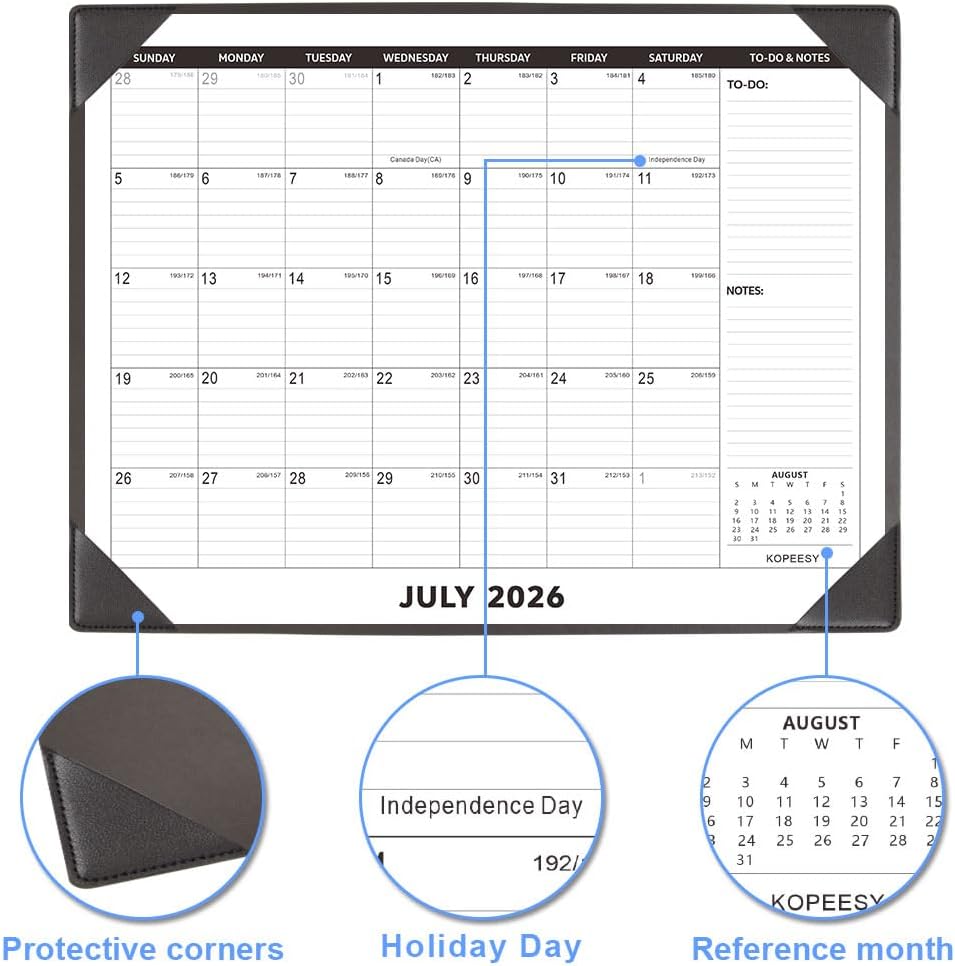 Desk Calendar 2026-2027 with Protective Mat 22" x 17"