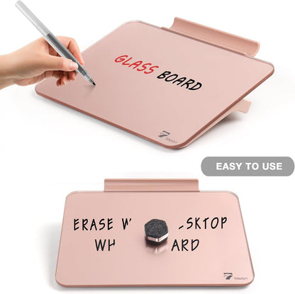Rose Gold Mini Desktop Pure Glass Whiteboard, Small Glass Dry-Erase Stand