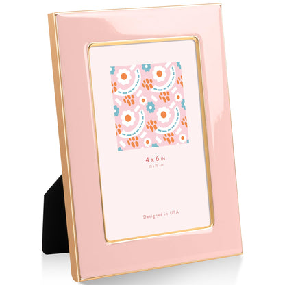 4x6 Enamel Picture Frame with Gold Metal Edge & HD Tempered Glass, Yellow