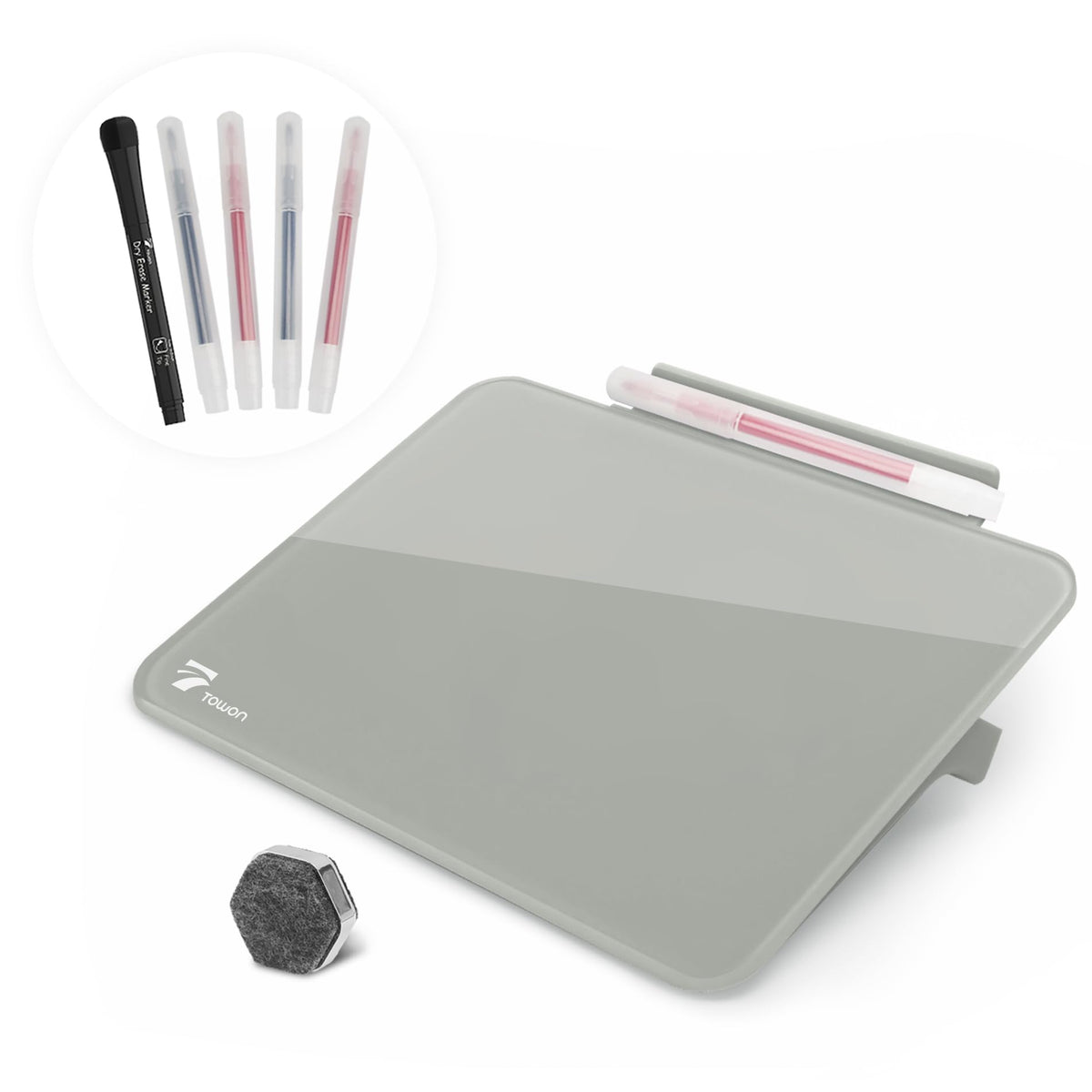 Black Mini Desktop Pure Glass Whiteboard, Small Glass Dry-Erase Whiteboard