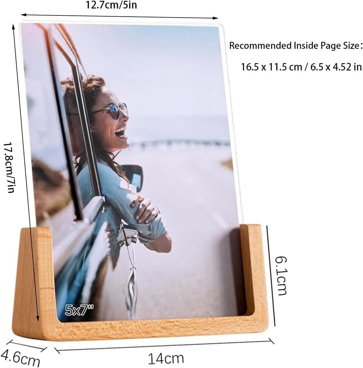 5x7 Rustic Picture Frame Set of 2 Wooden Photo Frames with Base U Shaped Double Sided High Definition Acrylic Covers Menu Holder Sign Card Stand for Tabletop or Desktop Display,Vertical (7-in Vertical)