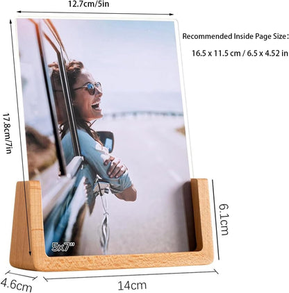 5x7 Rustic Picture Frame Set of 2 Wooden Photo Frames with Base U Shaped Double Sided High Definition Acrylic Covers Menu Holder Sign Card Stand for Tabletop or Desktop Display,Vertical (7-in Vertical)