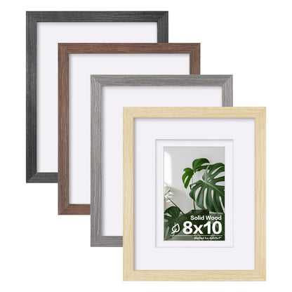 Egofine 8x10 Picture Frames Set of 4, Made of Solid Wood Covered by Plexiglass 4x6 and 5x7 with Mat or 8x10 without Mat, for Table Top Display and Wall Mounting Photo Frame Black