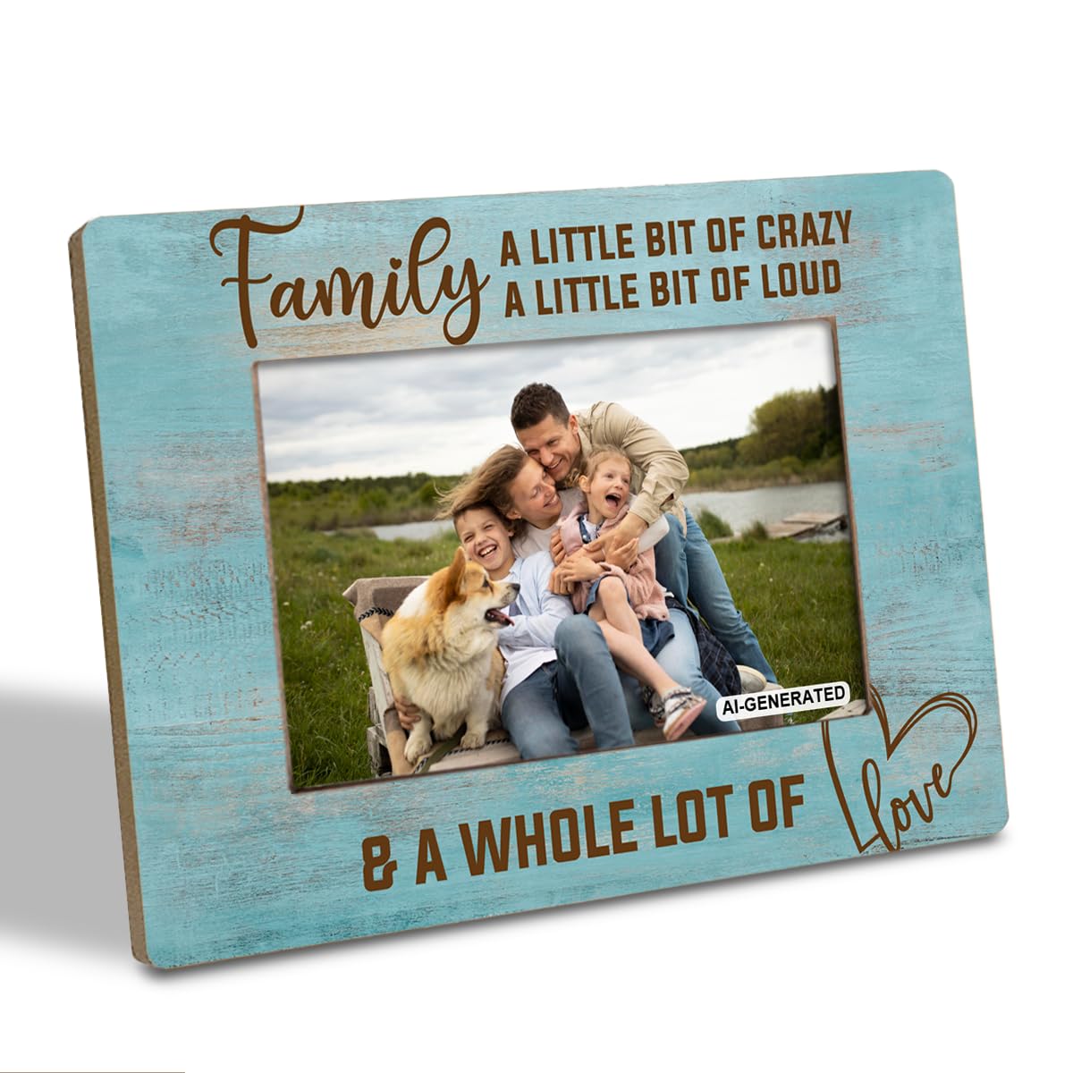 Family Photo Frame for Home Decor, A Little Bit of Crazy A Little Bit of Loud & A Whole Lot of Love Photo Frame, Holds 4 x 6 Inch Photos, Farmhouse Wooden Picture Frames Gift, Family Room Decor C1