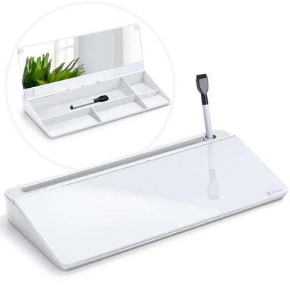Varhomax Glass Desk Whiteboard with Storage, Desktop Organizer to-do List Memo Notepad Dry Erase White Board for Home Office and School Supplies (Gray)