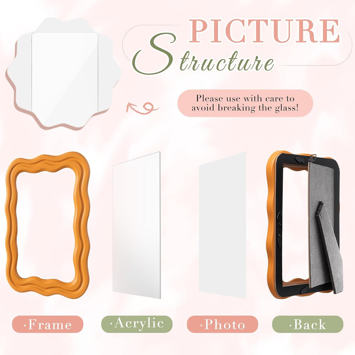 3 Pack 4 x 6 Inch Scalloped Picture Frame with Real Glass, Retro Colors