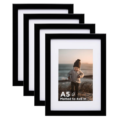KINLINK 5x7 Picture Frames, Mix Color Photo Frames with Plexiglass for Picture 4x6 with Mat or 5x7 without Mat, Composite Wood Picture Frames for Table Top and Wall Mounting, Set of 4
