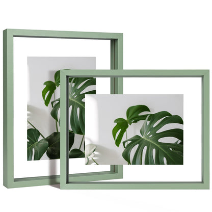 Egofine 5x7 Floating Frames Set of 2, Double Plexiglass Picture Frame, Made of Solid Wood Display Any Size Photo up to 5x7, Wall Mount or Tabletop Standing, Natural Wood