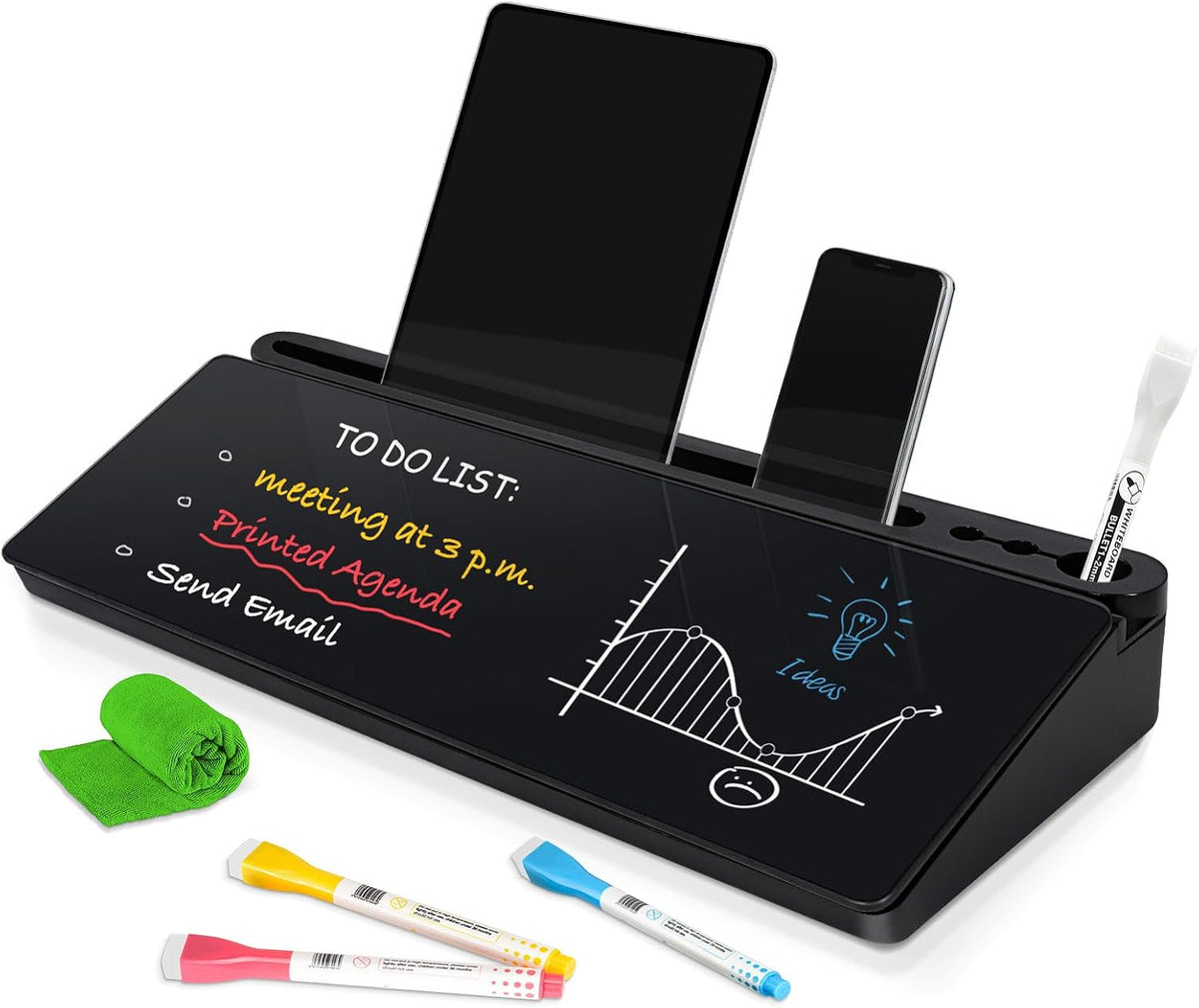 DOLLAR BOSS Glass Desk Whiteboard Small Dry Erase Board, All Black