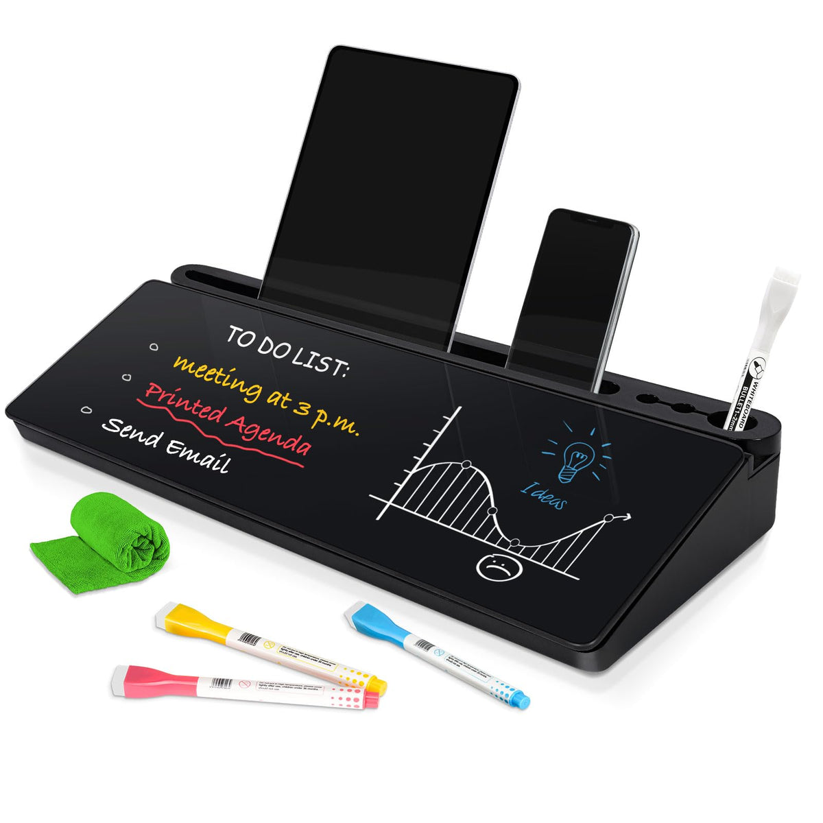 DOLLAR BOSS Glass Desk Whiteboard Small Dry Erase Board, All Black