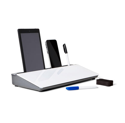 GAROOD Desktop Dry Erase Board with Storage (Black Base) Desk White Board Desk Board Glass Desktop White Board with Stand Home Office Organizer Phone Holder 15.8X7X2 inches