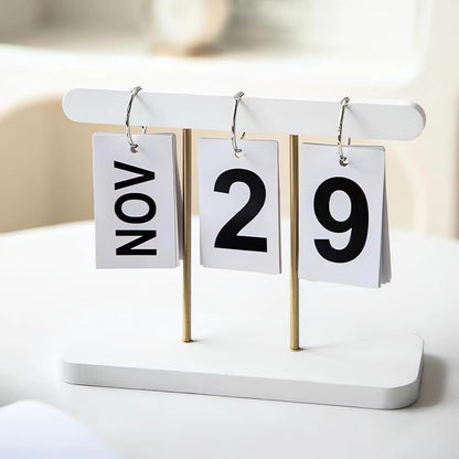 Perpetual Flip Desk Calendar, Reusable Desktop Decor, White