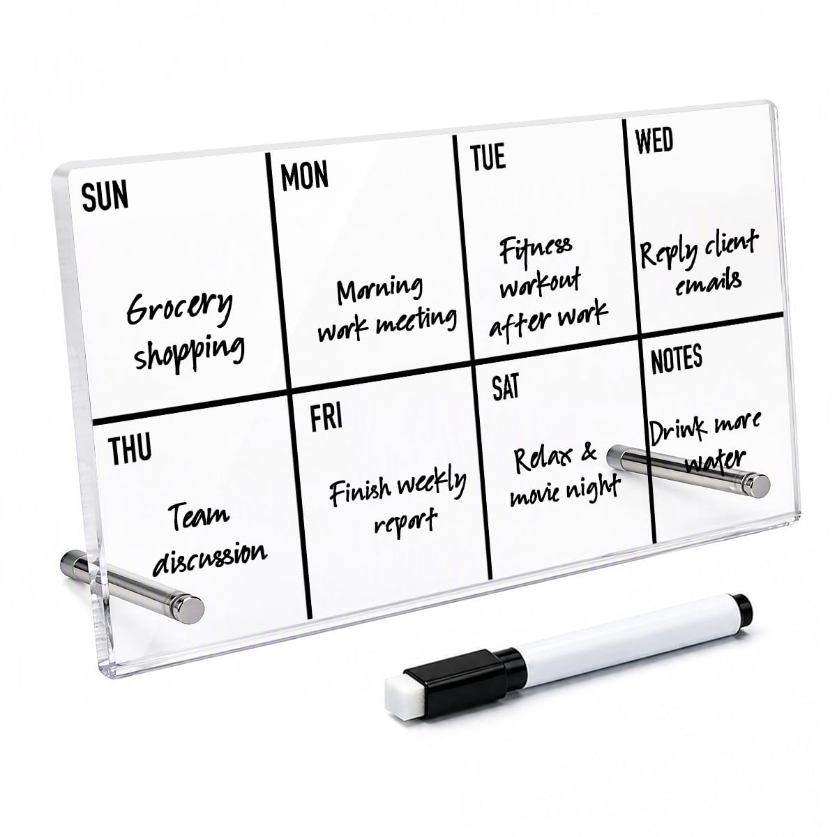 HTBIG Acrylic Weekly Message Calendar Board Dry Erase Yellow Plan Board
