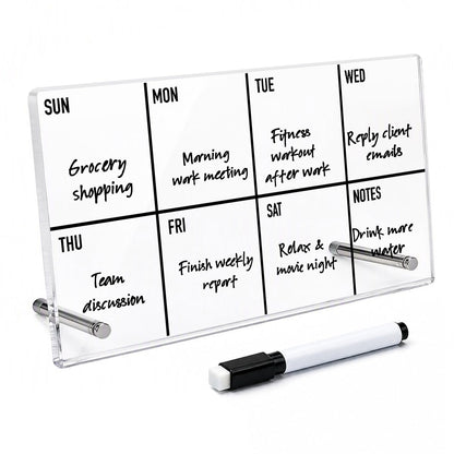 HTBIG Acrylic Weekly Message Calendar Board Dry Erase Yellow Plan Board