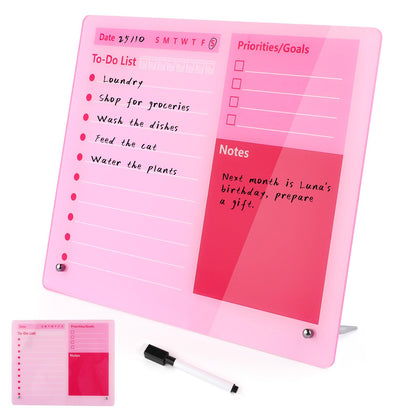Purple Acrylic Dry Erase Board 12x10 inch, Thickened Desktop to Do List Planner Board with Stand and Markers,Frameless Tabletop Purple Dry Erase White Board Daily Task Organizer for Office Home School