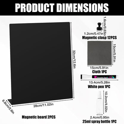 2 Pack Magnetic Bulletin Board Set, Magnetic Display Board, Small Desktop Magnet Stand, Contains Pen & 12 Magnet Clasps, for Home, School, Kitchen, Office Notice Display 12.6×11×2.6 inches