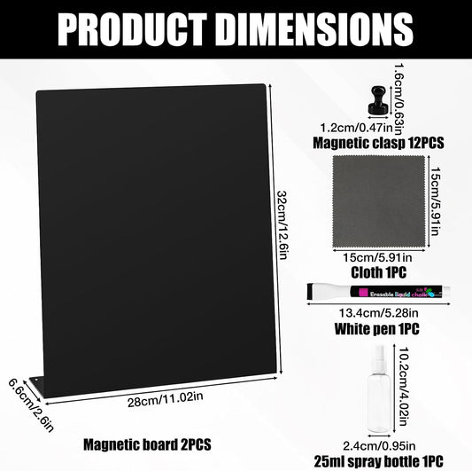 2 Pack Magnetic Bulletin Board Set, Magnetic Display Board, Small Desktop Magnet Stand, Contains Pen & 12 Magnet Clasps, for Home, School, Kitchen, Office Notice Display 12.6×11×2.6 inches