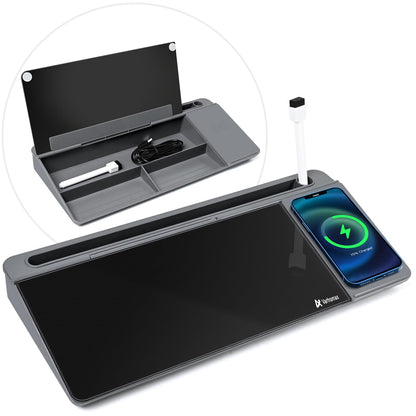 Varhomax Glass Desk Whiteboard with Storage, Desktop Organizer