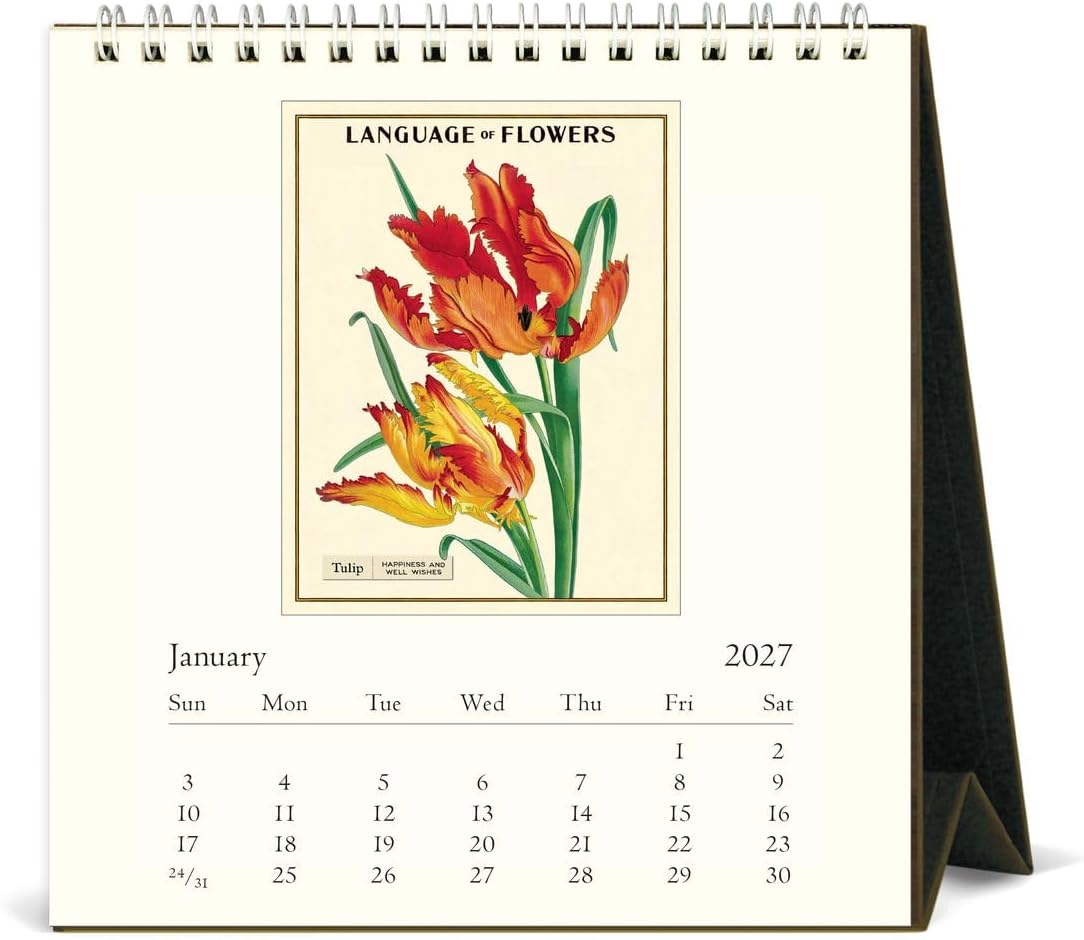 Cavallini 2027 Language of Flowers Easel Desk Calendar, 6x6.5 In, 12 Month